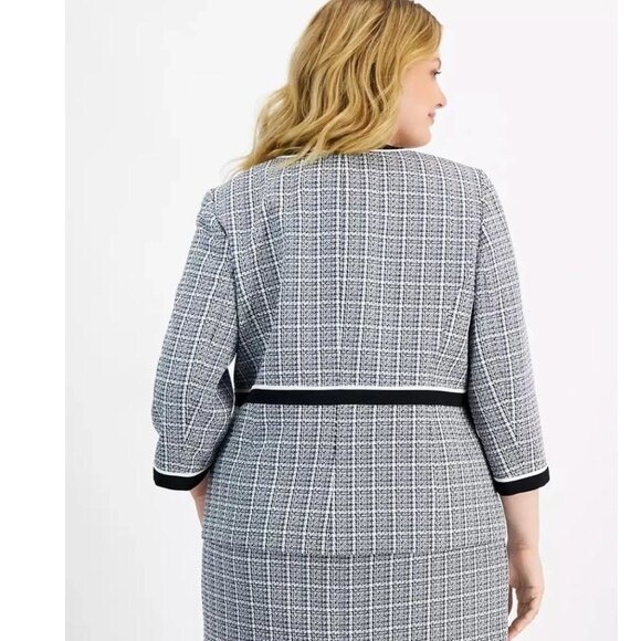 NWT Kasper Women’s  Open-Front Piped-Trim Tweed Jacket - Picture 3 of 9